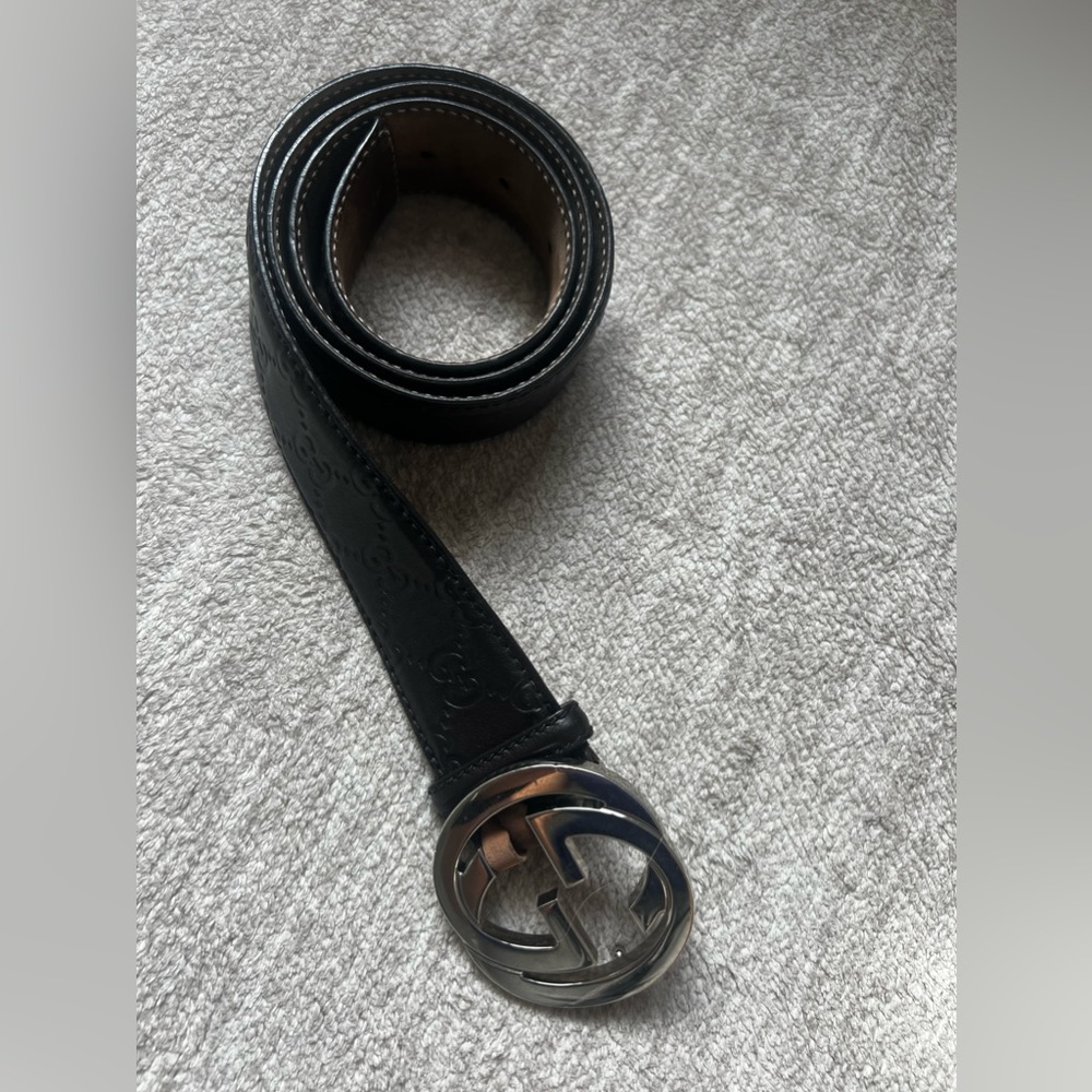 Gucci GG Monogram Leather Belt -dark brown